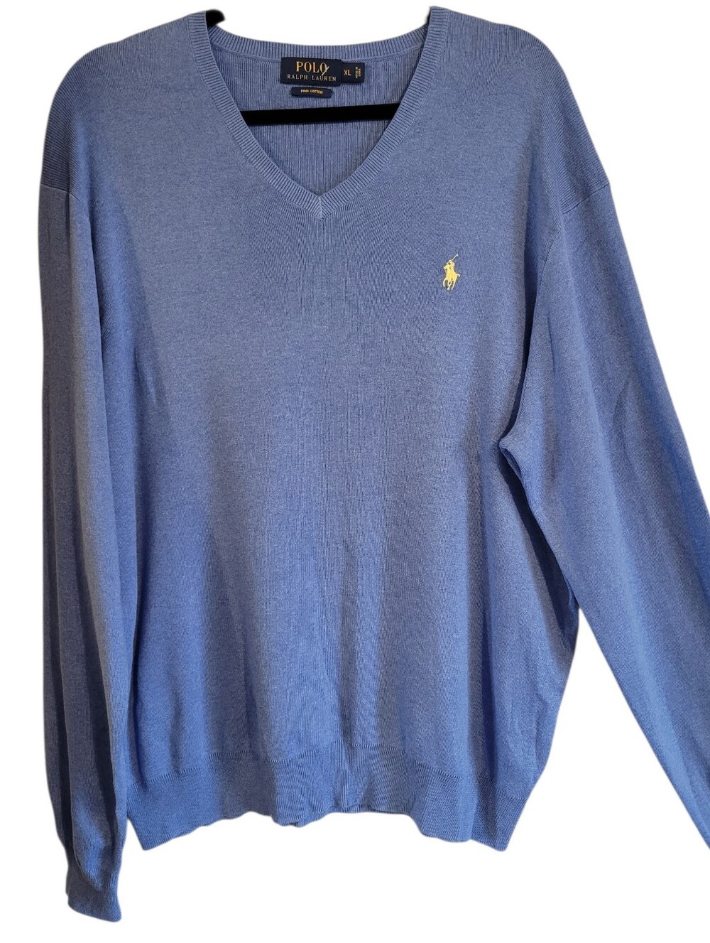 Polo Ralph Lauren Pima Cotton V-neck Sweater Long Sleeves Blue XL Preppy Casual
